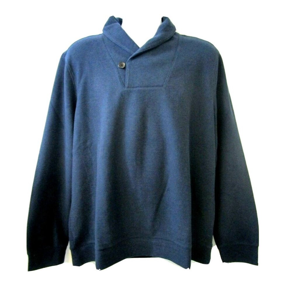 Perry Ellis Mens Sweater Sz XL Navy Blue Shawl Collar Long Sleeve Elbow Patches